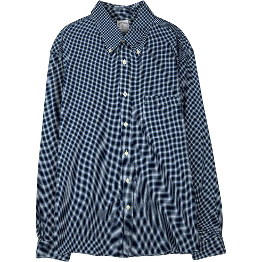Brooks Brothers 1818 REGENT Long Sleeve Button-Down Check Shirt, Men's Size L cotton navy blue type Vintage Second Hand