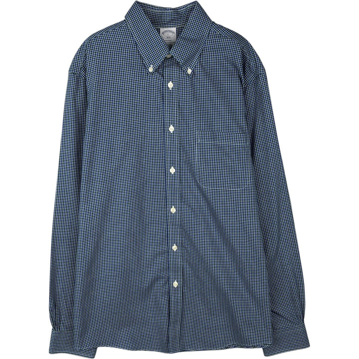 Brooks Brothers 1818 REGENT Long Sleeve Button-Down Check Shirt, Men's Size L cotton navy blue type Vintage Second Hand