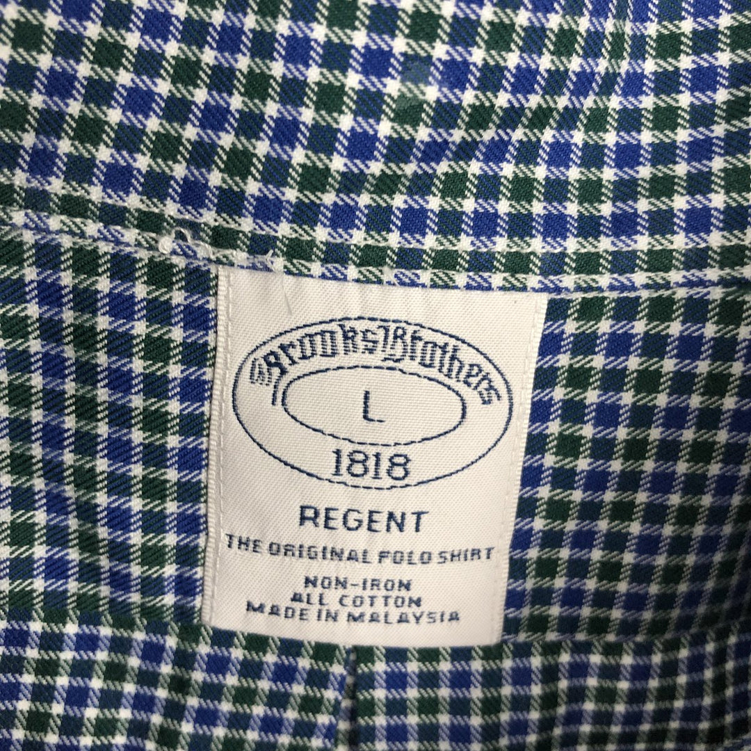 Brooks Brothers 1818 REGENT Long Sleeve Button-Down Check Shirt, Men's Size L cotton navy blue type Vintage Second Hand