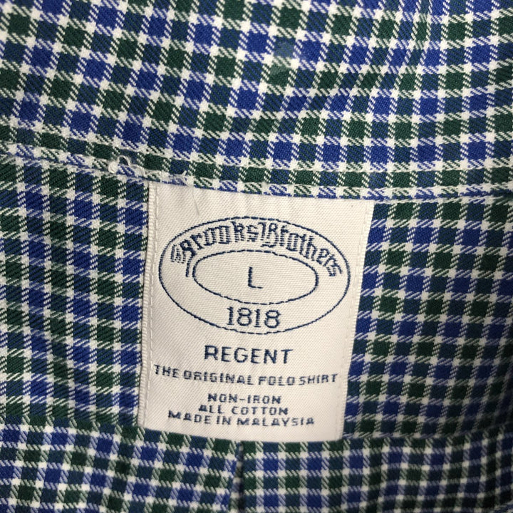 Brooks Brothers 1818 REGENT Long Sleeve Button-Down Check Shirt, Men's Size L cotton navy blue type Vintage Second Hand