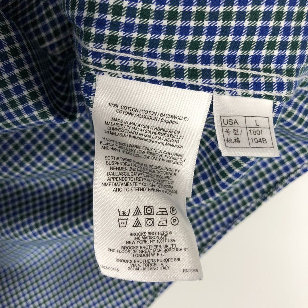 Brooks Brothers 1818 REGENT Long Sleeve Button-Down Check Shirt, Men's Size L cotton navy blue type Vintage Second Hand