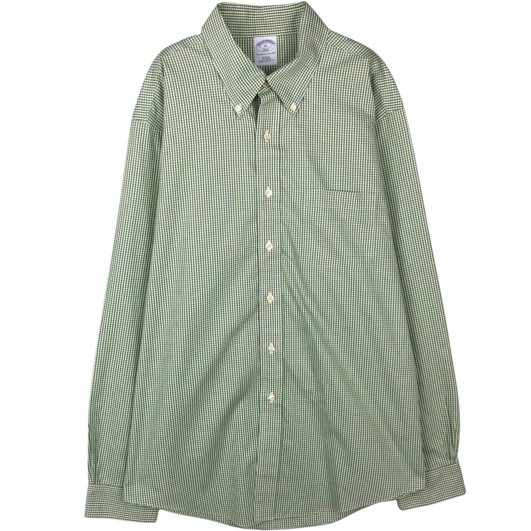 Brooks Brothers 346 Gingham Check Long Sleeve Button-Down Check Shirt, Men's Size XL (approx.) cotton green type Vintage Second Hand
