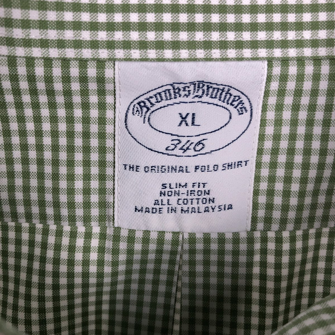 Brooks Brothers 346 Gingham Check Long Sleeve Button-Down Check Shirt, Men's Size XL (approx.) cotton green type Vintage Second Hand