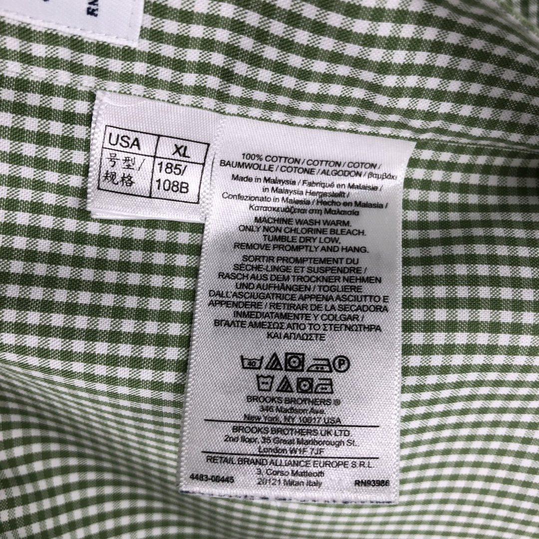 Brooks Brothers 346 Gingham Check Long Sleeve Button-Down Check Shirt, Men's Size XL (approx.) cotton green type Vintage Second Hand