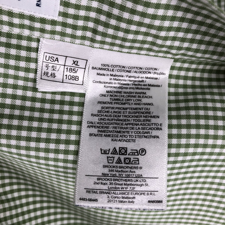 Brooks Brothers 346 Gingham Check Long Sleeve Button-Down Check Shirt, Men's Size XL (approx.) cotton green type Vintage Second Hand