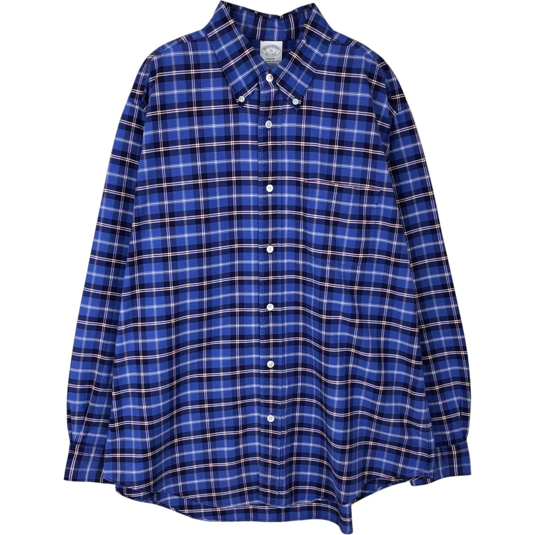 Brooks Brothers Est.1818 Long-Sleeve Button-Down Check Shirt, Made in USA, Men's Size XL (approx.) Supima Cotton Navy blue Vintage Second Hand