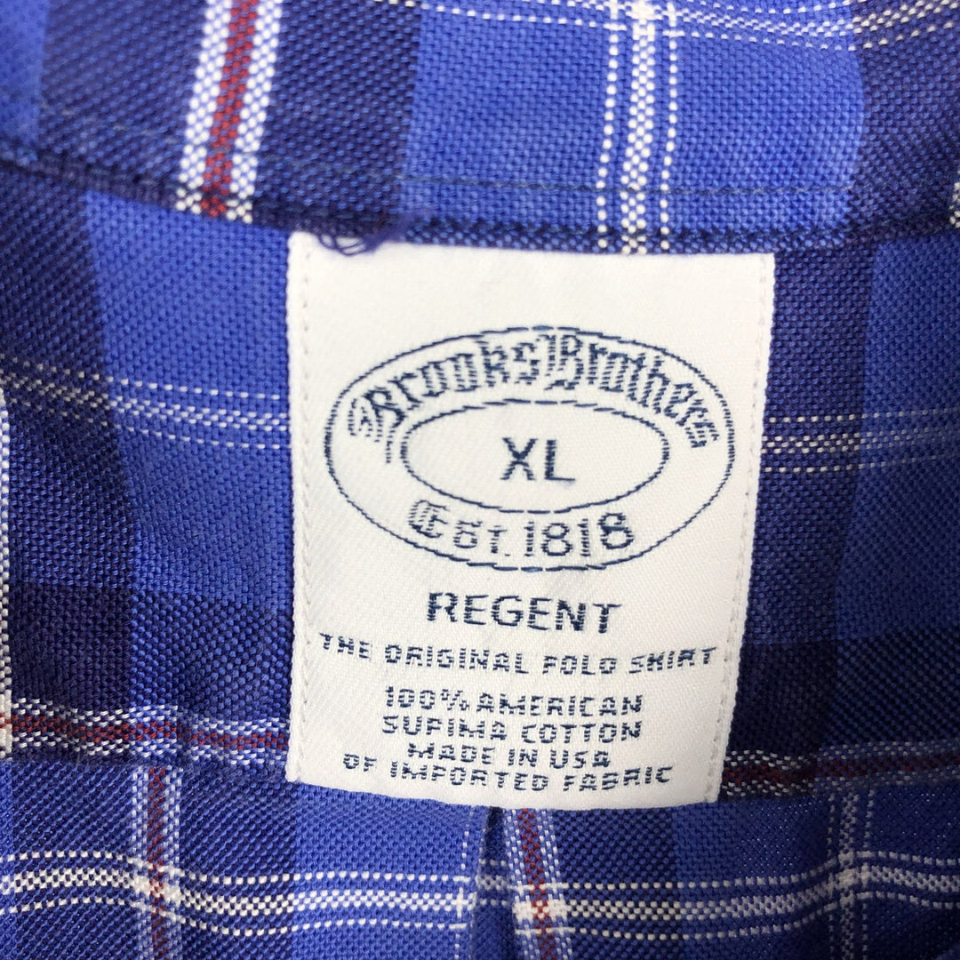 Brooks Brothers Est.1818 Long-Sleeve Button-Down Check Shirt, Made in USA, Men's Size XL (approx.) Supima Cotton Navy blue Vintage Second Hand