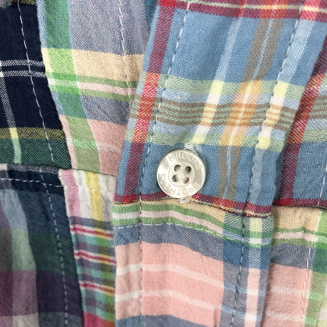 Brooks Brothers Est.1818 Patchwork Long-Sleeve Button-Down Check Shirt, Men's Size M (approx.) cotton red type Vintage Second Hand