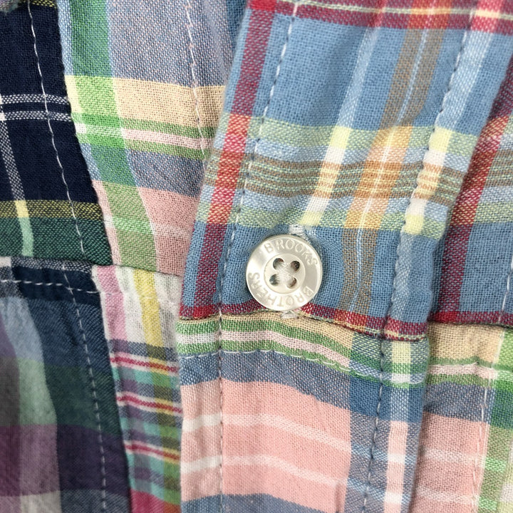 Brooks Brothers Est.1818 Patchwork Long-Sleeve Button-Down Check Shirt, Men's Size M (approx.) cotton red type Vintage Second Hand