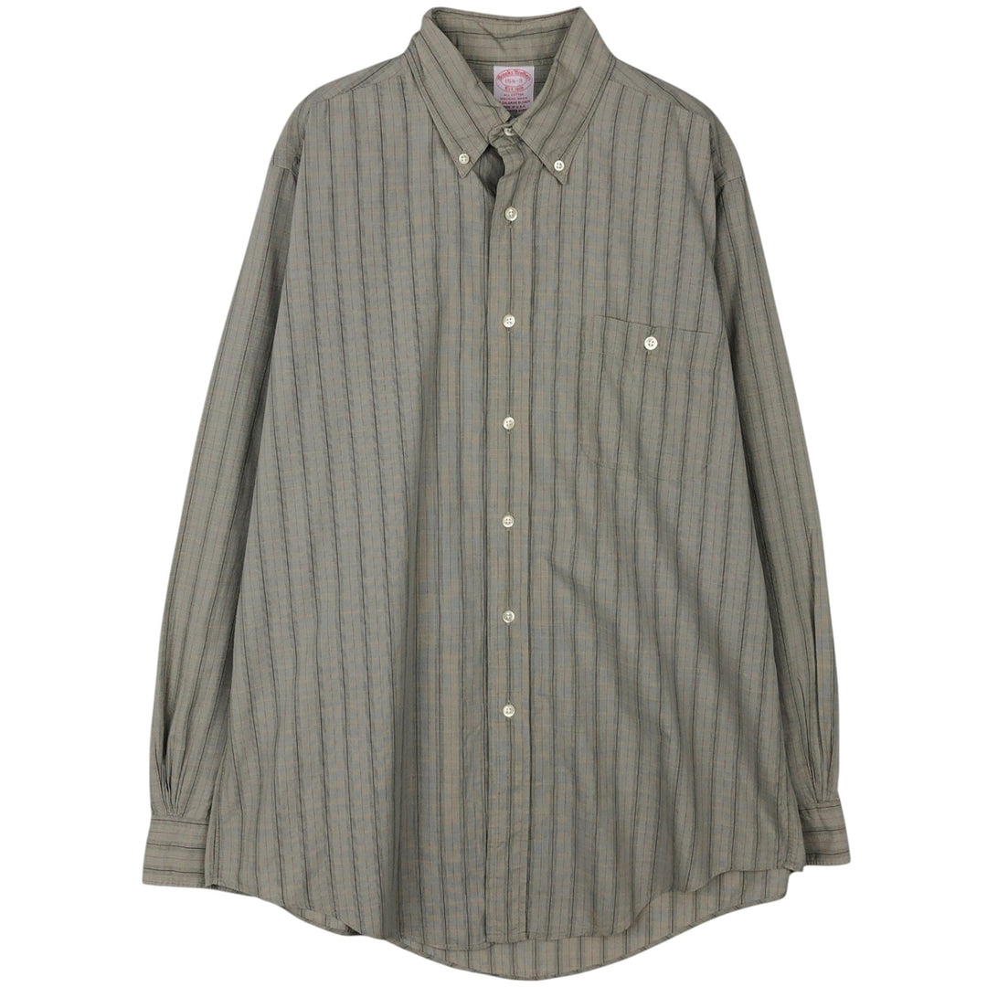 Brooks Brothers Est.1818 Long-Sleeve Button-Down Check Shirt, Made in USA, Men's Size M (approx.) cotton gray type Vintage Second Hand