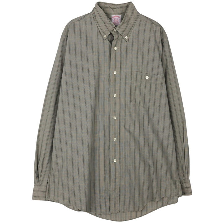 Brooks Brothers Est.1818 Long-Sleeve Button-Down Check Shirt, Made in USA, Men's Size M (approx.) cotton gray type Vintage Second Hand