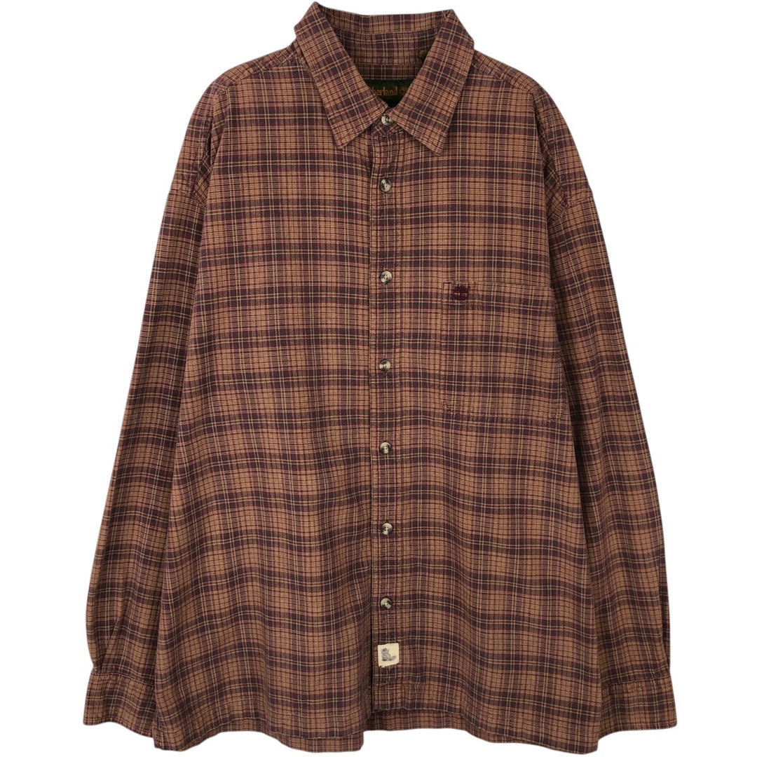 90s-00'S Timberland Long-Sleeve Cotton Check Shirt, Men's Size XL cotton burgundy type Vintage Second Hand