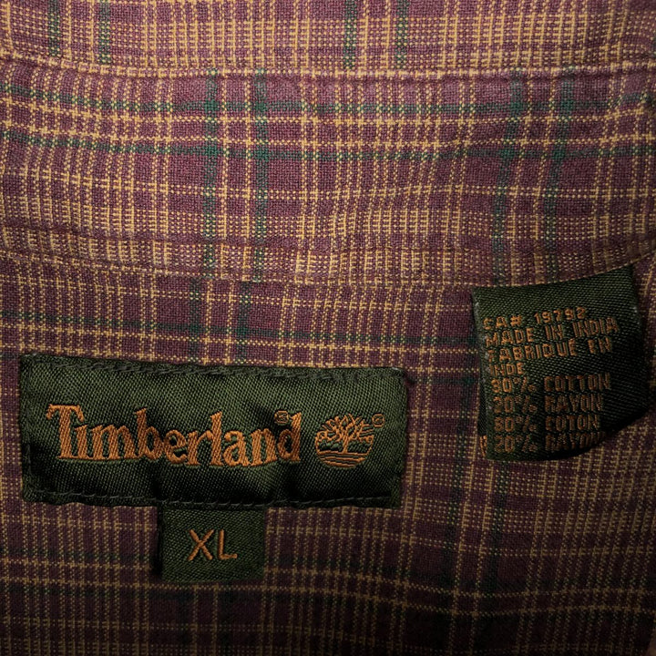 90s-00'S Timberland Long-Sleeve Cotton Check Shirt, Men's Size XL cotton burgundy type Vintage Second Hand