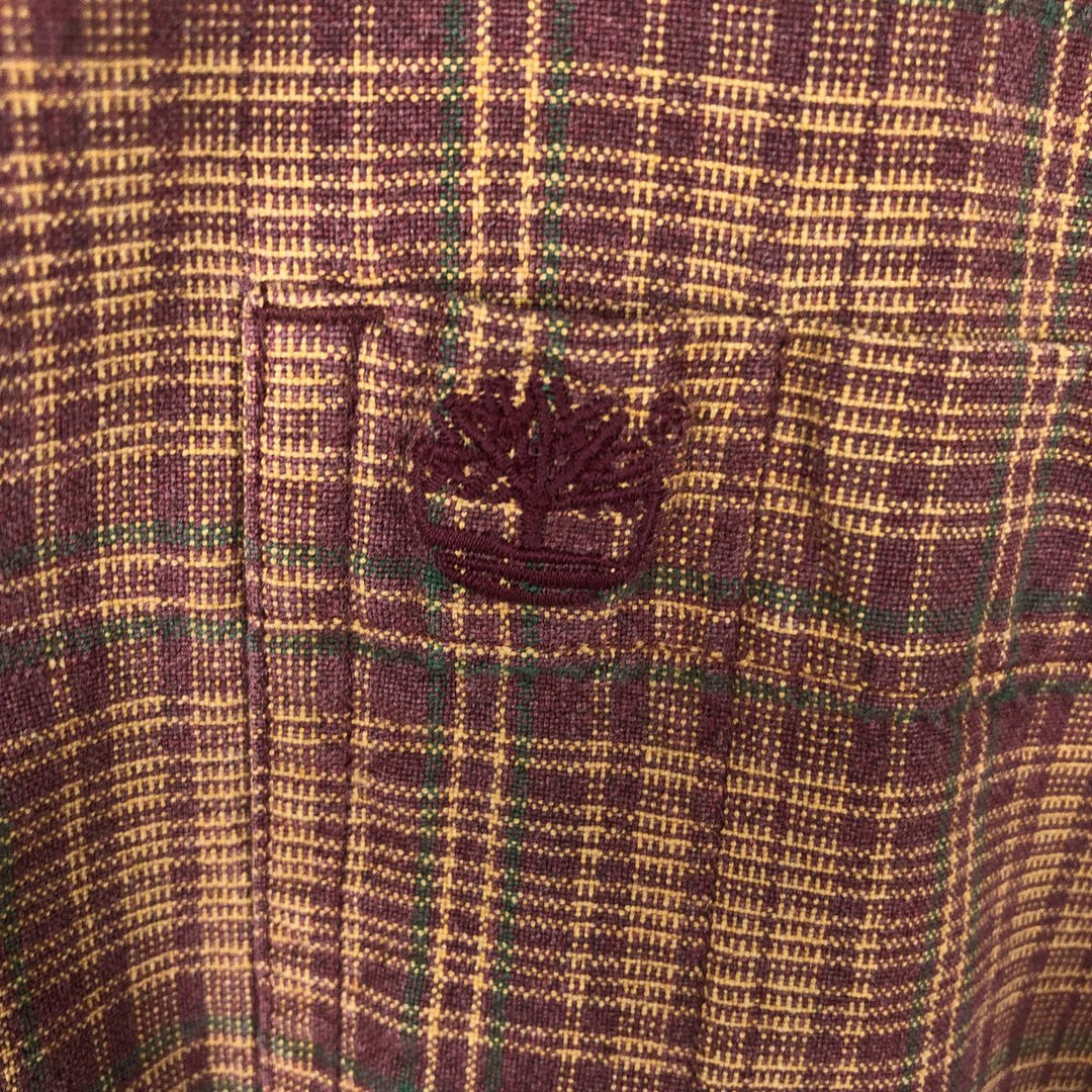 90s-00'S Timberland Long-Sleeve Cotton Check Shirt, Men's Size XL cotton burgundy type Vintage Second Hand