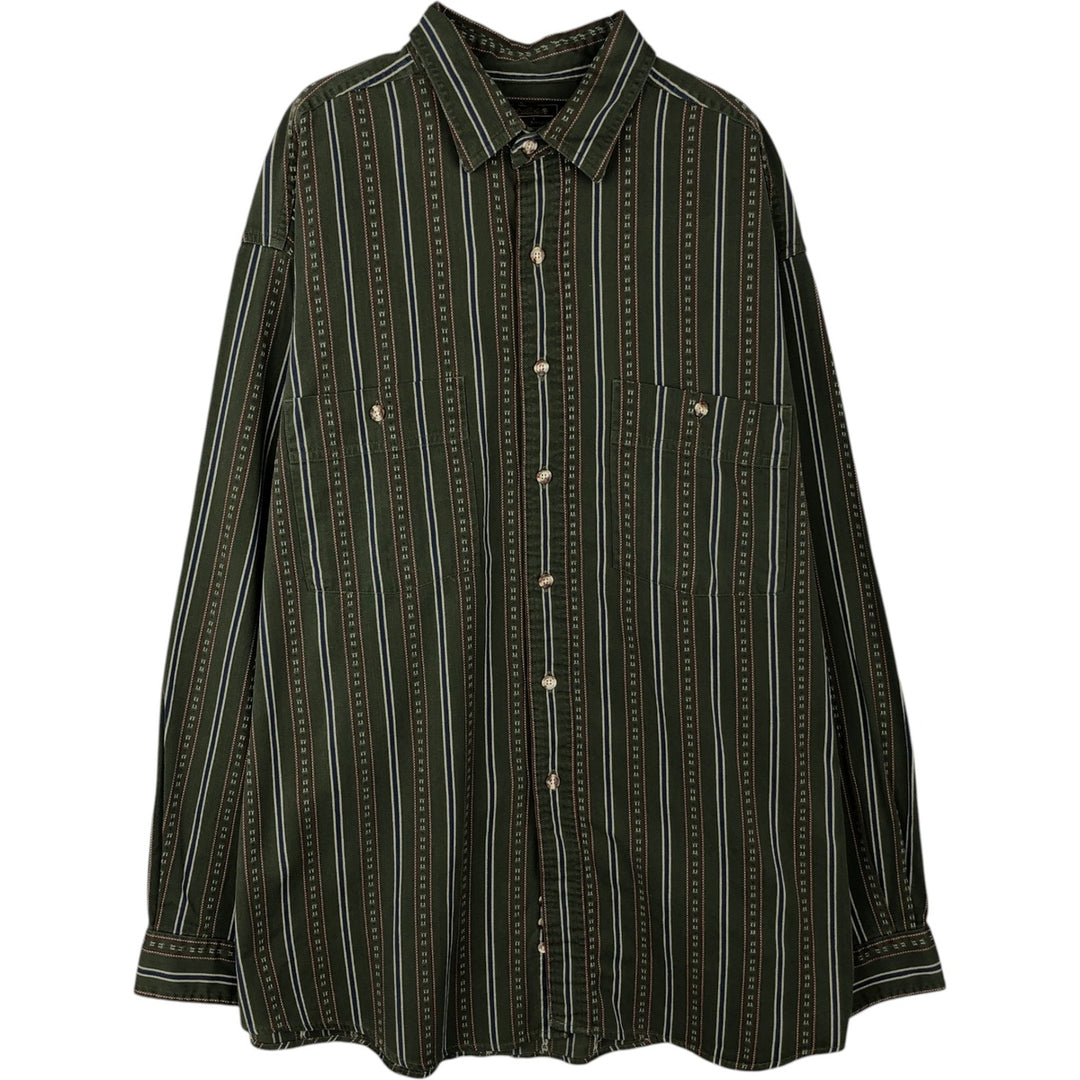 80s-90'S Eddie Bauer Black Tag Multi-Striped Long-Sleeve Cotton Stripe Shirt, Men's XL (Equivalent), Vintage cotton Khaki type Vintage Second Hand