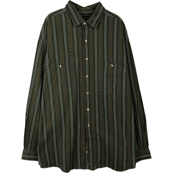 80s-90'S Eddie Bauer Black Tag Multi-Striped Long-Sleeve Cotton Stripe Shirt, Men's XL (Equivalent), Vintage cotton Khaki type Vintage Second Hand
