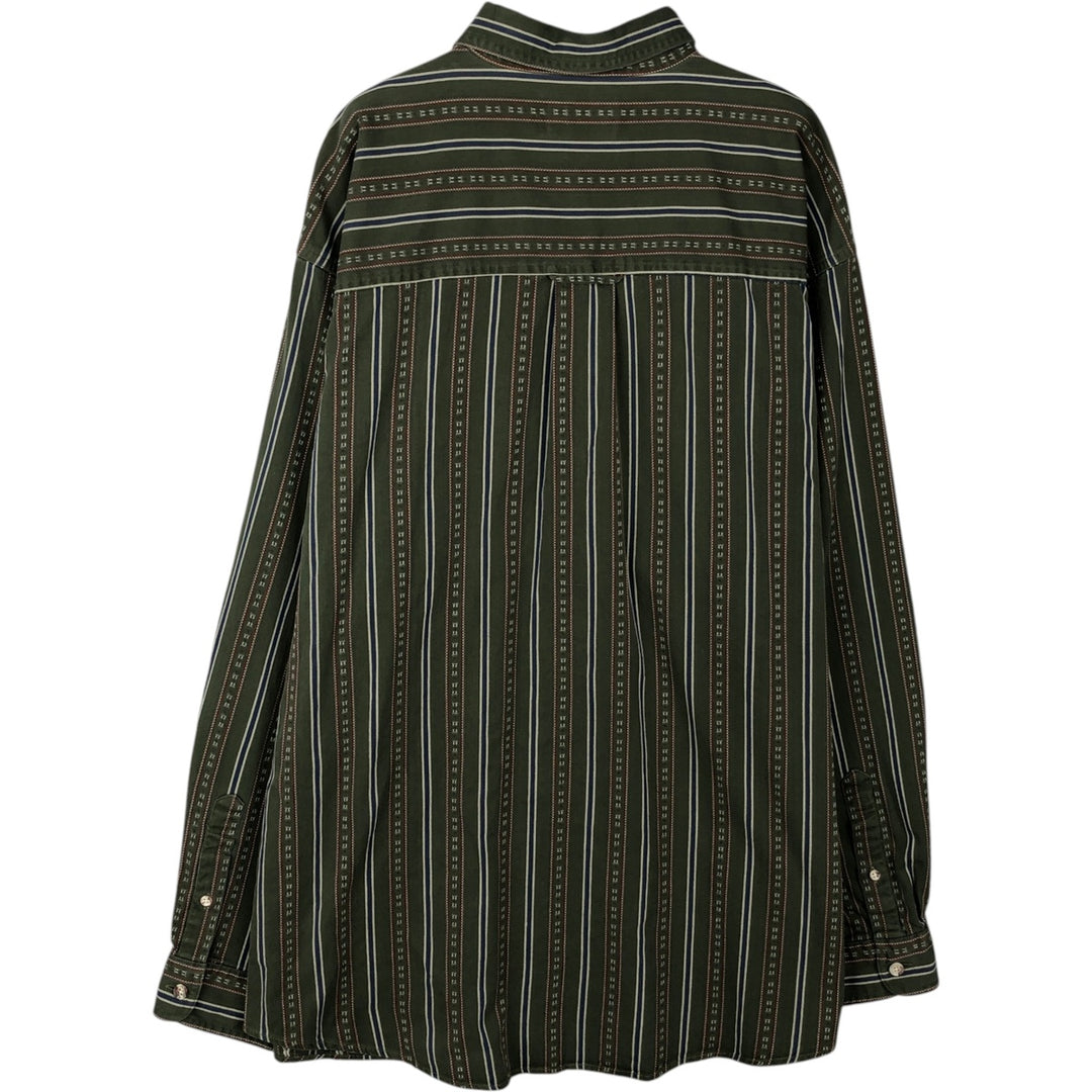 80s-90'S Eddie Bauer Black Tag Multi-Striped Long-Sleeve Cotton Stripe Shirt, Men's XL (Equivalent), Vintage cotton Khaki type Vintage Second Hand