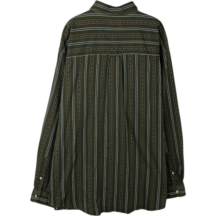80s-90'S Eddie Bauer Black Tag Multi-Striped Long-Sleeve Cotton Stripe Shirt, Men's XL (Equivalent), Vintage cotton Khaki type Vintage Second Hand