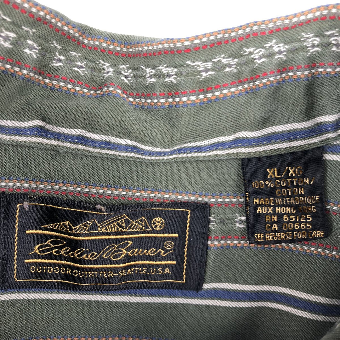80s-90'S Eddie Bauer Black Tag Multi-Striped Long-Sleeve Cotton Stripe Shirt, Men's XL (Equivalent), Vintage cotton Khaki type Vintage Second Hand