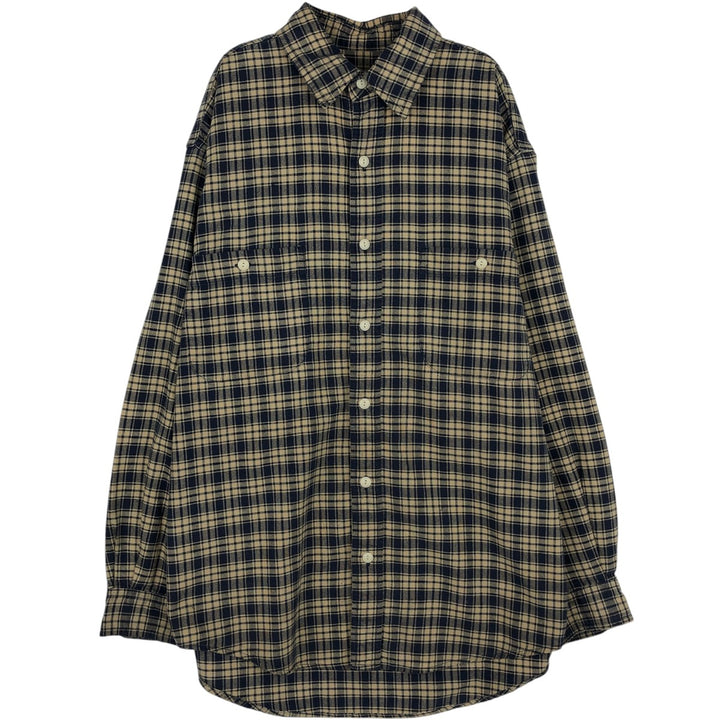 1990'S Eddie Bauer Long-Sleeve Cotton Check Shirt, Men's Size M (approx.), Vintage cotton navy blue type Vintage Second Hand