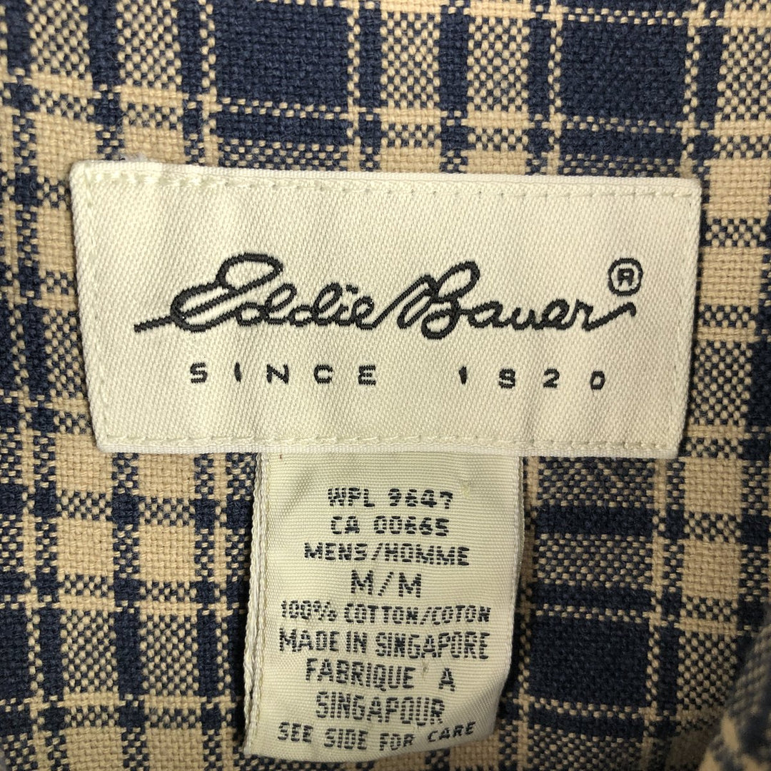1990'S Eddie Bauer Long-Sleeve Cotton Check Shirt, Men's Size M (approx.), Vintage cotton navy blue type Vintage Second Hand