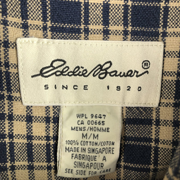 1990'S Eddie Bauer Long-Sleeve Cotton Check Shirt, Men's Size M (approx.), Vintage cotton navy blue type Vintage Second Hand