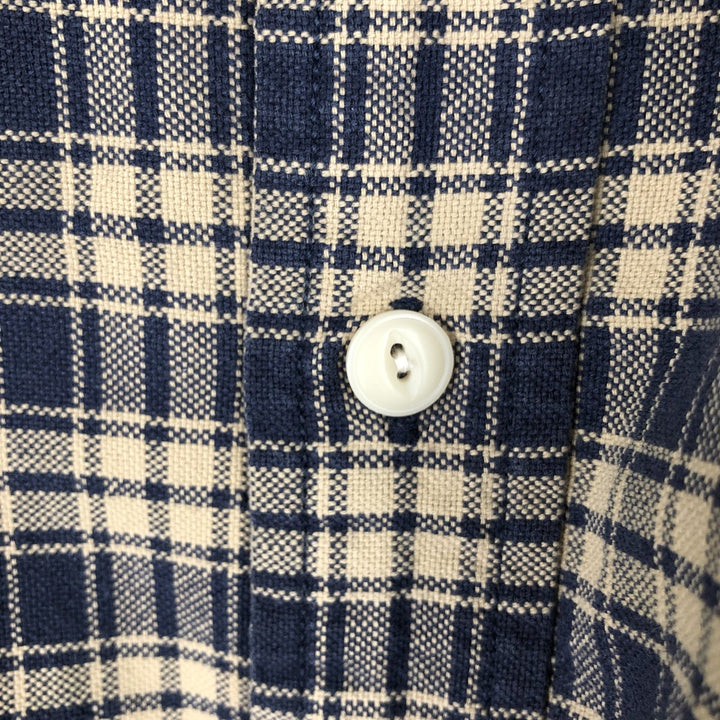 1990'S Eddie Bauer Long-Sleeve Cotton Check Shirt, Men's Size M (approx.), Vintage cotton navy blue type Vintage Second Hand