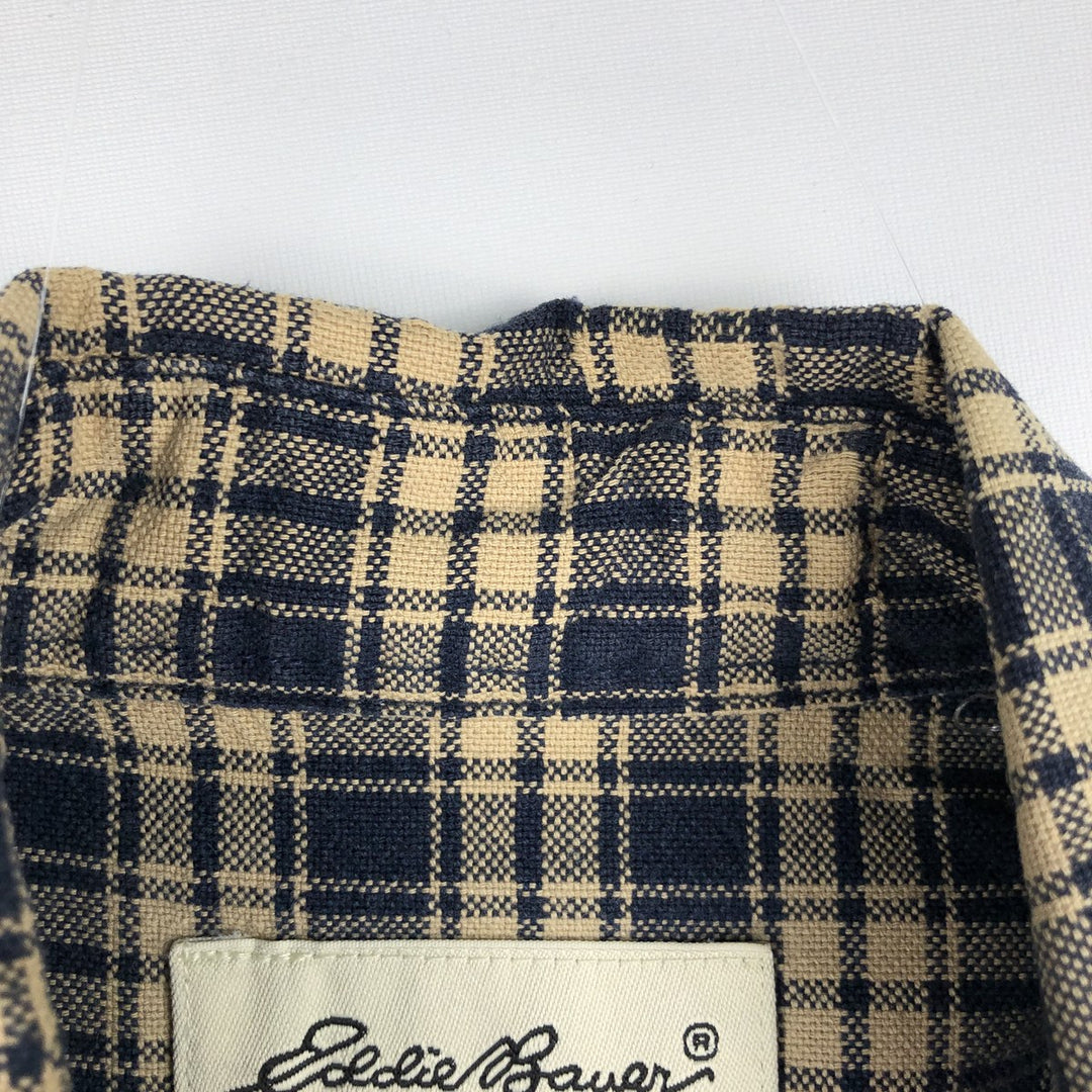 1990'S Eddie Bauer Long-Sleeve Cotton Check Shirt, Men's Size M (approx.), Vintage cotton navy blue type Vintage Second Hand