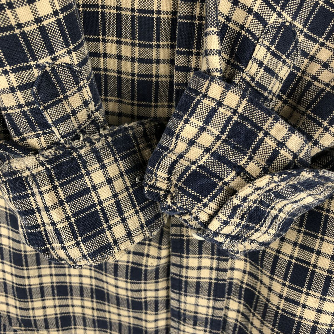 1990'S Eddie Bauer Long-Sleeve Cotton Check Shirt, Men's Size M (approx.), Vintage cotton navy blue type Vintage Second Hand