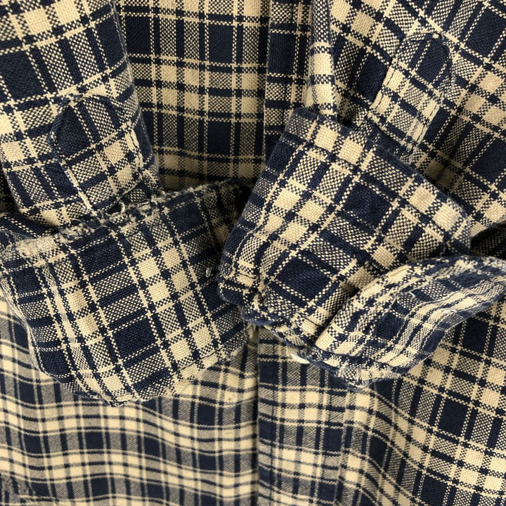 1990'S Eddie Bauer Long-Sleeve Cotton Check Shirt, Men's Size M (approx.), Vintage cotton navy blue type Vintage Second Hand