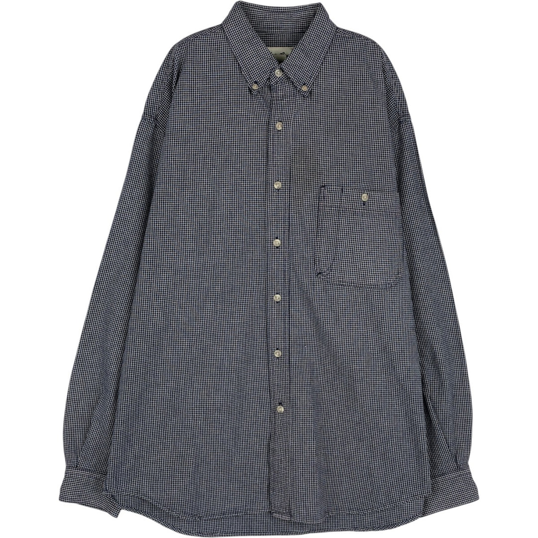90s-00'S Eddie Bauer Long-Sleeve Button-Down Check Shirt, Men's Size L (Equivalent), Vintage cotton navy blue type Vintage Second Hand