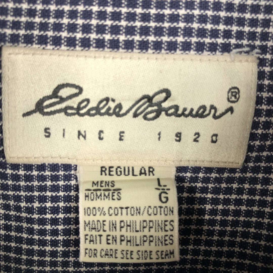 90s-00'S Eddie Bauer Long-Sleeve Button-Down Check Shirt, Men's Size L (Equivalent), Vintage cotton navy blue type Vintage Second Hand