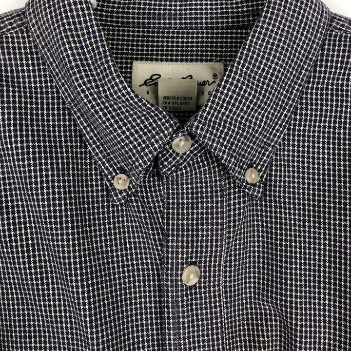 90s-00'S Eddie Bauer Long-Sleeve Button-Down Check Shirt, Men's Size L (Equivalent), Vintage cotton navy blue type Vintage Second Hand