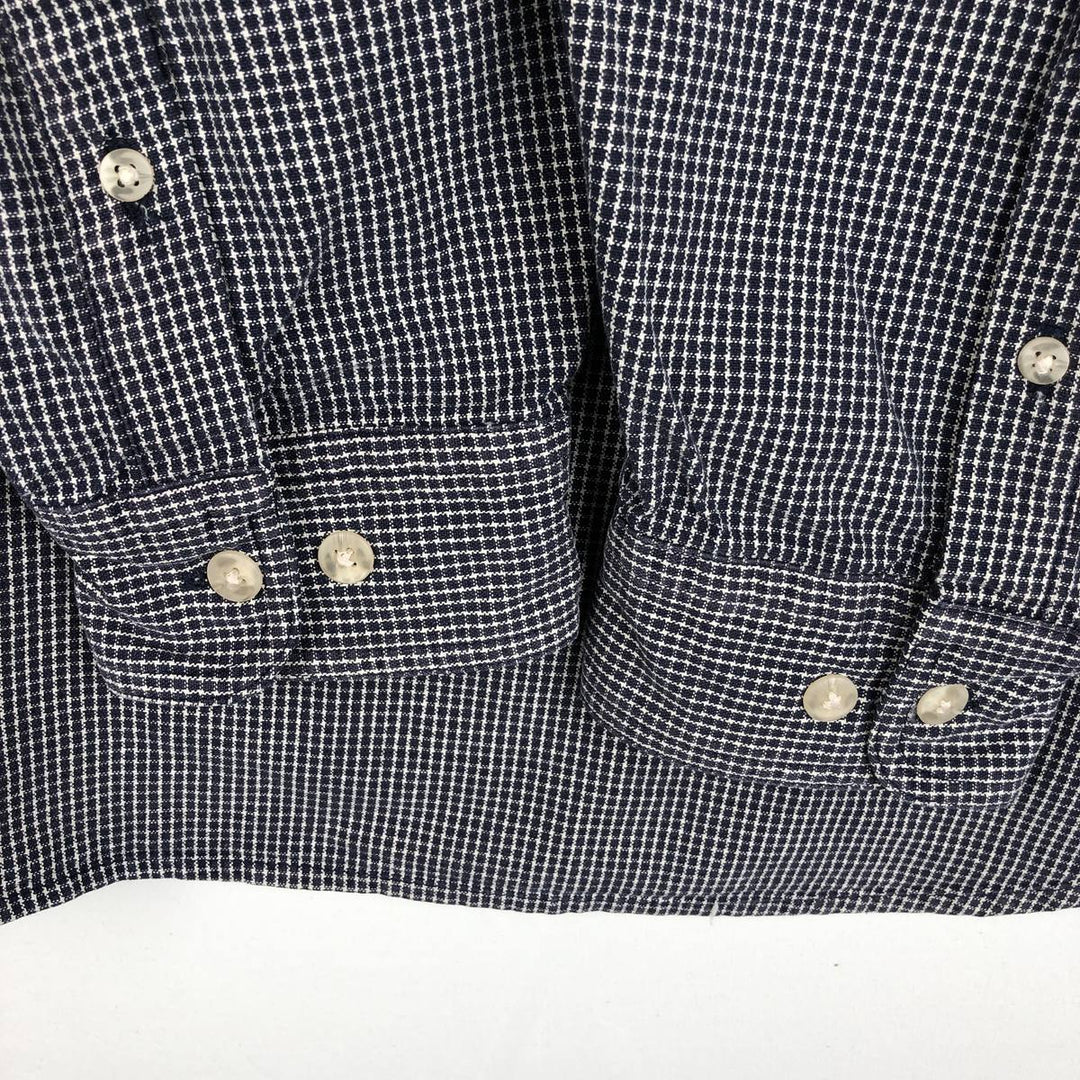 90s-00'S Eddie Bauer Long-Sleeve Button-Down Check Shirt, Men's Size L (Equivalent), Vintage cotton navy blue type Vintage Second Hand