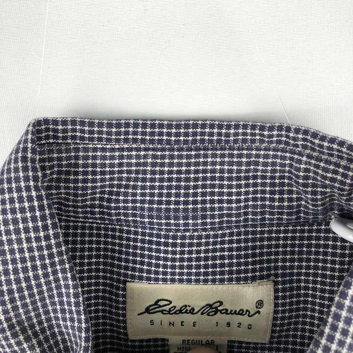 90s-00'S Eddie Bauer Long-Sleeve Button-Down Check Shirt, Men's Size L (Equivalent), Vintage cotton navy blue type Vintage Second Hand