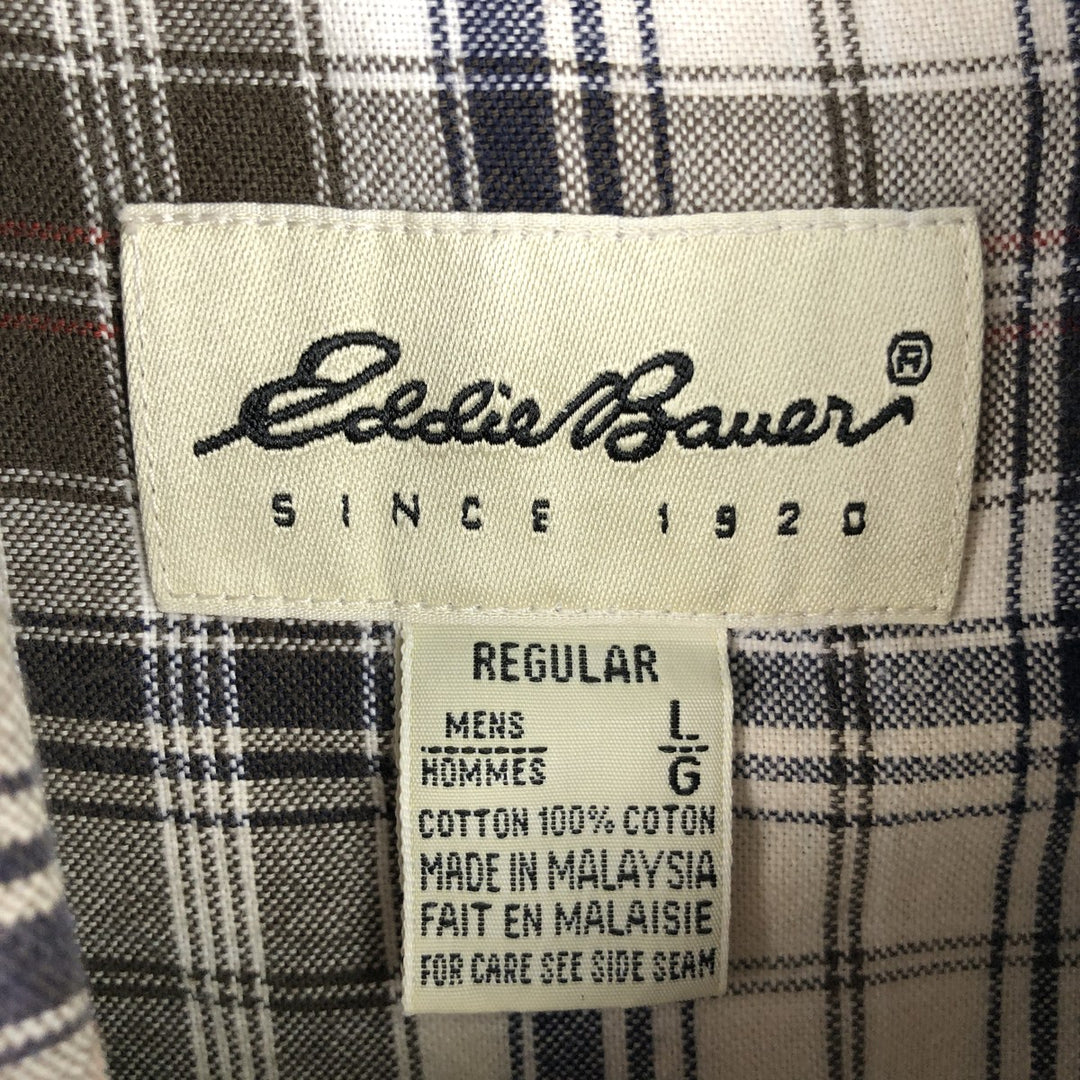90s~ Eddie Bauer Long Sleeve Button-Down Check Shirt, Men's Size L, Vintage cotton ivory Vintage Second Hand