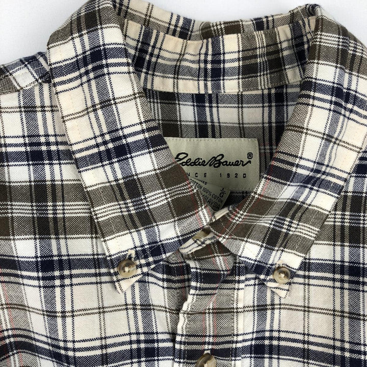 90s~ Eddie Bauer Long Sleeve Button-Down Check Shirt, Men's Size L, Vintage cotton ivory Vintage Second Hand