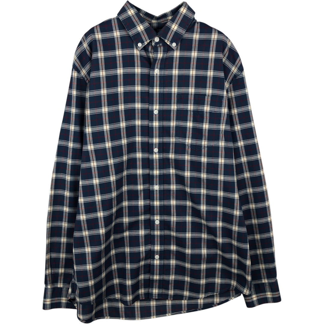 LLBean Traditional Fit Short-Sleeve Button-Down Check Shirt, Men's Size M (approx.) cotton navy blue type Vintage Second Hand