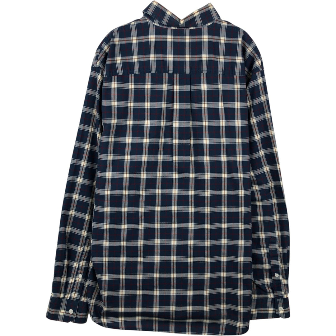 LLBean Traditional Fit Short-Sleeve Button-Down Check Shirt, Men's Size M (approx.) cotton navy blue type Vintage Second Hand