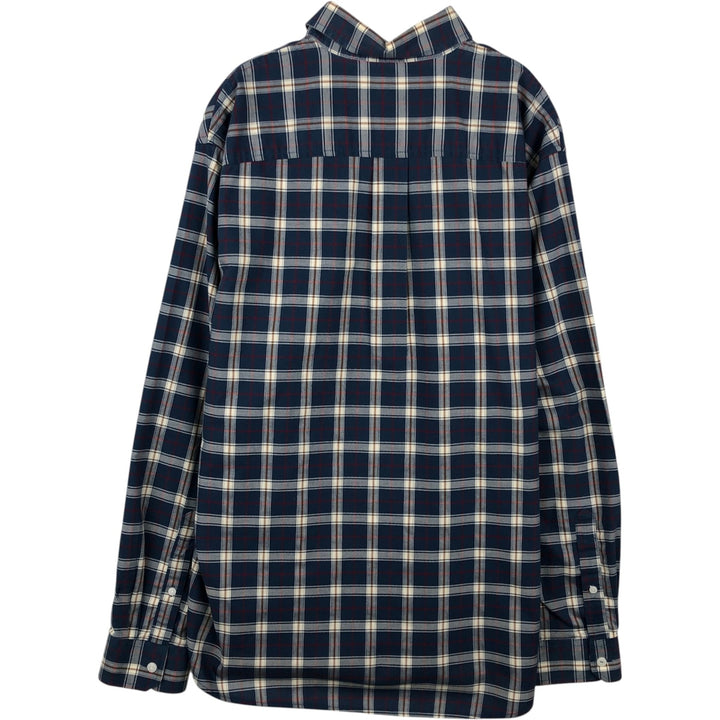 LLBean Traditional Fit Short-Sleeve Button-Down Check Shirt, Men's Size M (approx.) cotton navy blue type Vintage Second Hand