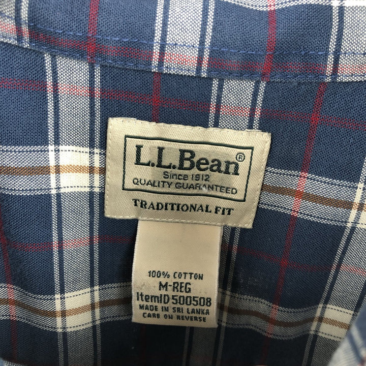 LLBean Traditional Fit Short-Sleeve Button-Down Check Shirt, Men's Size M (approx.) cotton navy blue type Vintage Second Hand