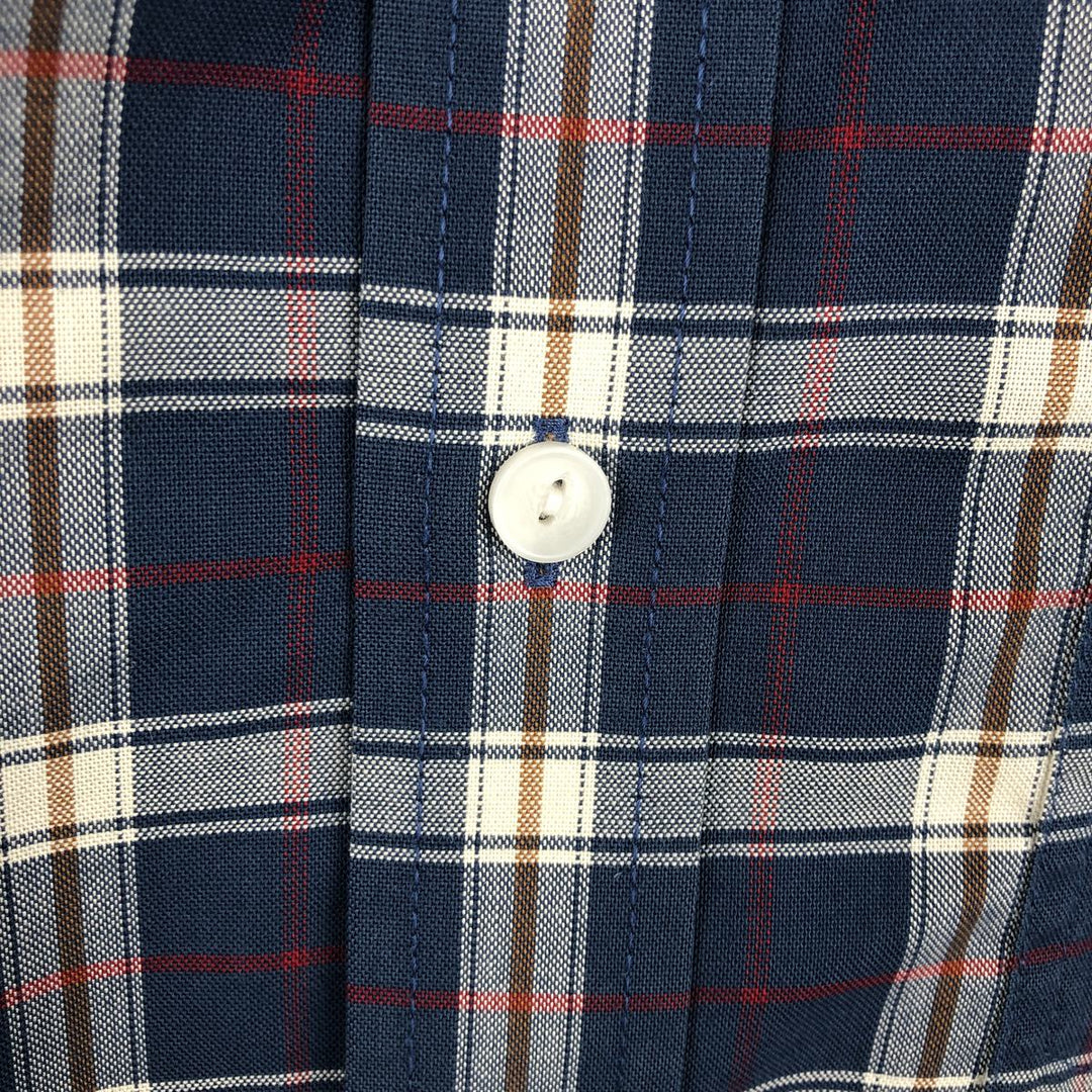 LLBean Traditional Fit Short-Sleeve Button-Down Check Shirt, Men's Size M (approx.) cotton navy blue type Vintage Second Hand