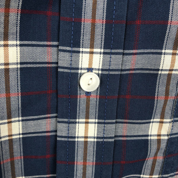 LLBean Traditional Fit Short-Sleeve Button-Down Check Shirt, Men's Size M (approx.) cotton navy blue type Vintage Second Hand