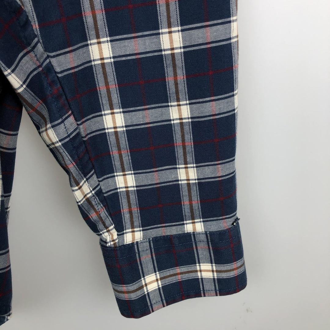 LLBean Traditional Fit Short-Sleeve Button-Down Check Shirt, Men's Size M (approx.) cotton navy blue type Vintage Second Hand