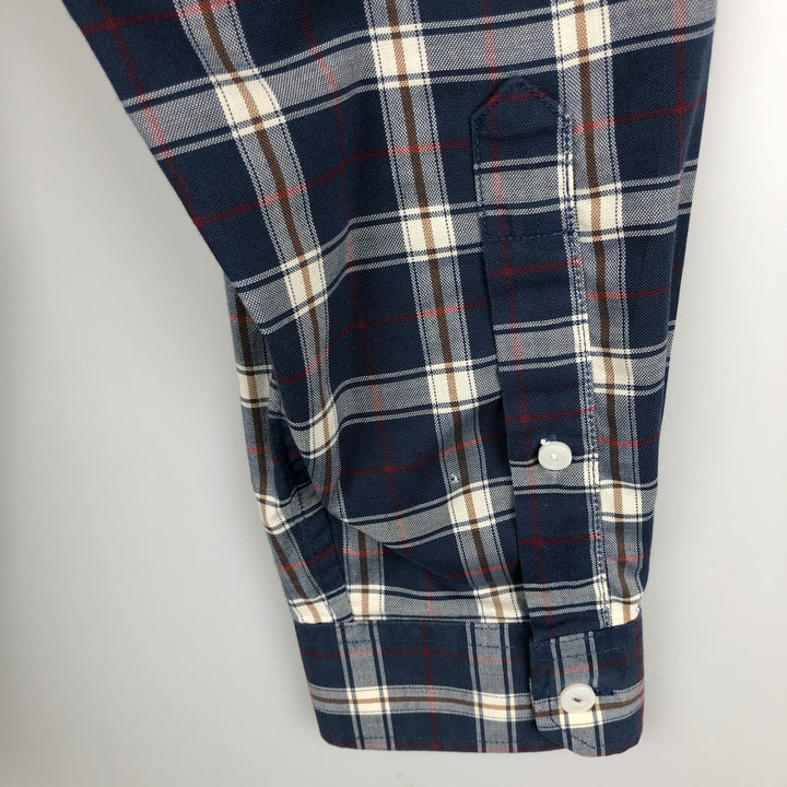LLBean Traditional Fit Short-Sleeve Button-Down Check Shirt, Men's Size M (approx.) cotton navy blue type Vintage Second Hand