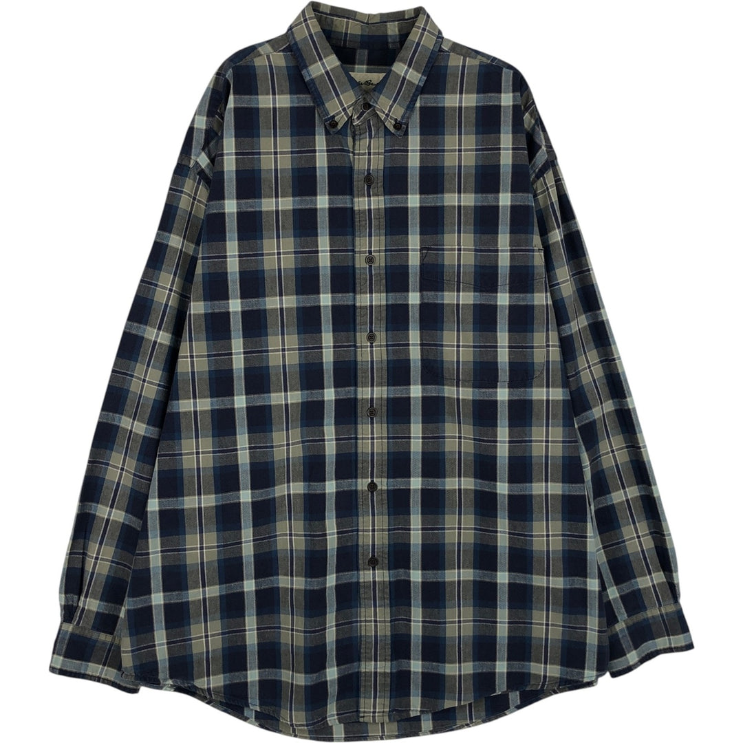 90s~ Eddie Bauer Long Sleeve Button-Down Check Shirt, Men's Size L, Vintage cotton blue type Vintage Second Hand