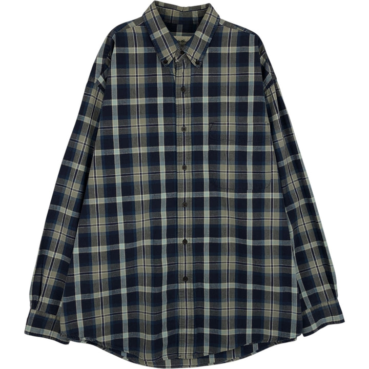 90s~ Eddie Bauer Long Sleeve Button-Down Check Shirt, Men's Size L, Vintage cotton blue type Vintage Second Hand