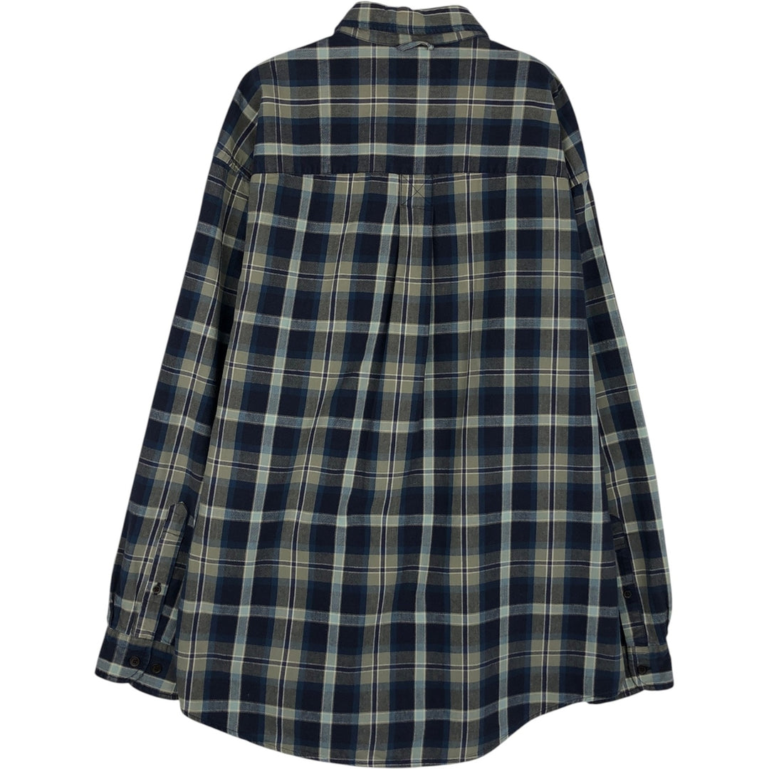 90s~ Eddie Bauer Long Sleeve Button-Down Check Shirt, Men's Size L, Vintage cotton blue type Vintage Second Hand
