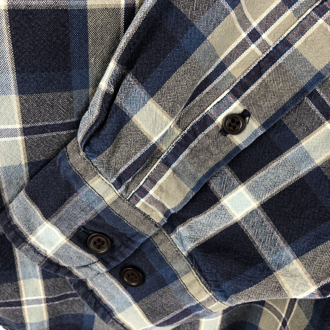 90s~ Eddie Bauer Long Sleeve Button-Down Check Shirt, Men's Size L, Vintage cotton blue type Vintage Second Hand