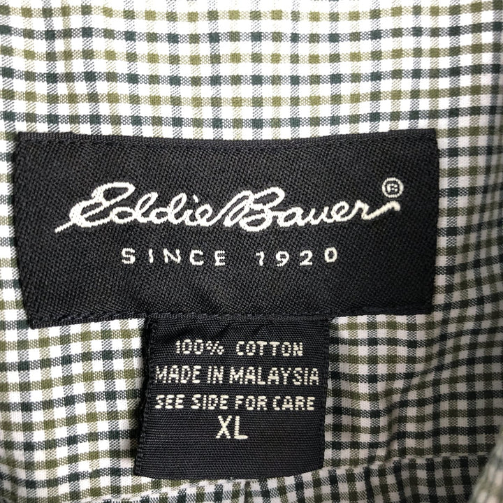 2000'S Eddie Bauer Long-Sleeve Cotton Check Shirt, Men's Size XL (approx.) cotton Green type dark green Vintage Second Hand